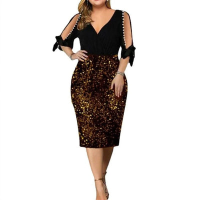 Party Dresses for Women 2023 Sexy Hollow Out Design Bead V-Neck Petal Sleeve Bodycon Dress Elegant Chic Sequin Evening Vestidos