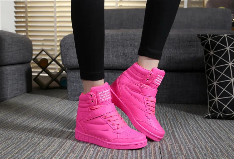 2023 Autumn Designer Wedges White Platform Sneakers Women Shoes Leather Black High Top Sneakers Hidden Increasing Basket Femme