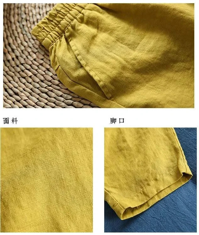 Activewear Women Summer Elastic Waist Cotton Linen Pants