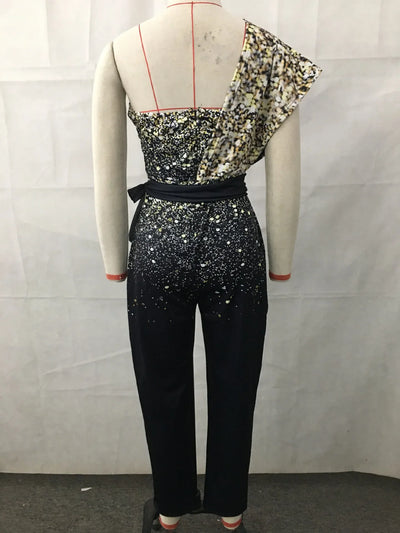 Summer Bodysuit Sexy Party Overalls Solid Sleeveless Women Jumpsuit Long Pants Rompers Lace-up Slim-fit Sequin Women's Trousers