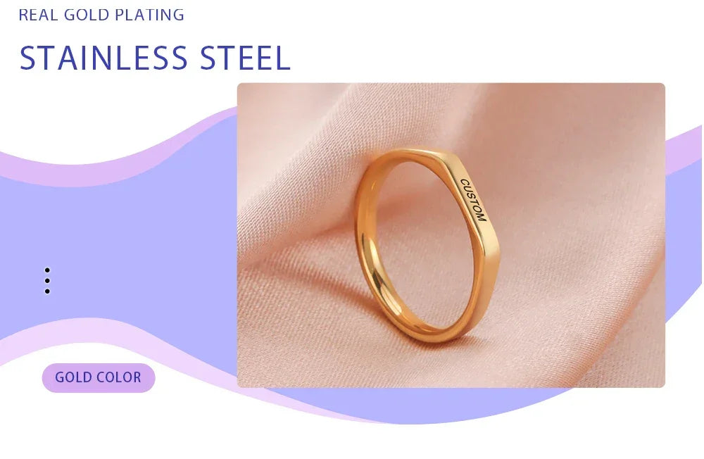 Engrave Name Finger Rings Personalized Custom Ring Gift For Woman Men Wedding Marry Silver Color Stainless Steel Jewelry