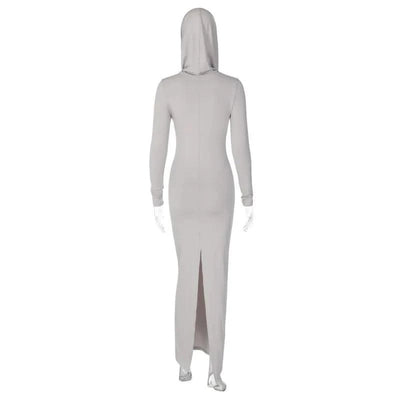 Hooded Long Dress For Women Y2k Clothes Sexy Streetwear Long Sleeve Bodycon Vestidos De Mujer Solid Robe Femme Été Back Split