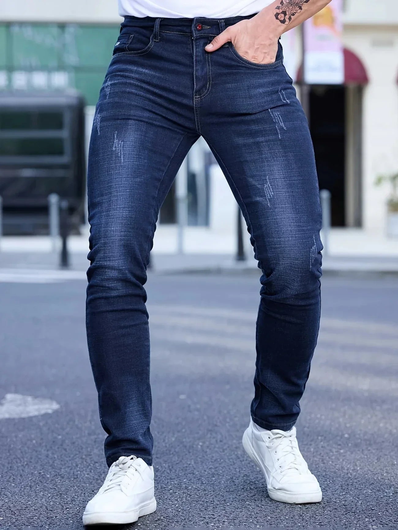 2025 Spring Autumn Men's Fashion Ripped Skinny Jeans Street Style Vintage Wash Solid Denim Casual Slim Fit Pencil Pants 28-36