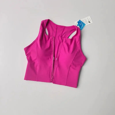 Women's sports and fitness underwear, integrated front zipper design, shock-absorbing gathering, quick drying yoga vest