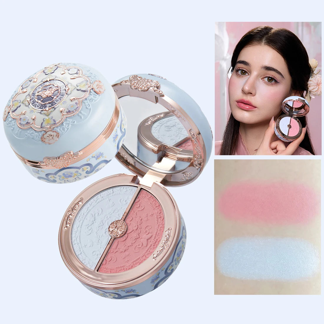 Flower Knows Butterfly Cloud Blush Duo Waterproof Long Lasting High Pigment Highlighting Powder Natural Glow Vegan Makeup