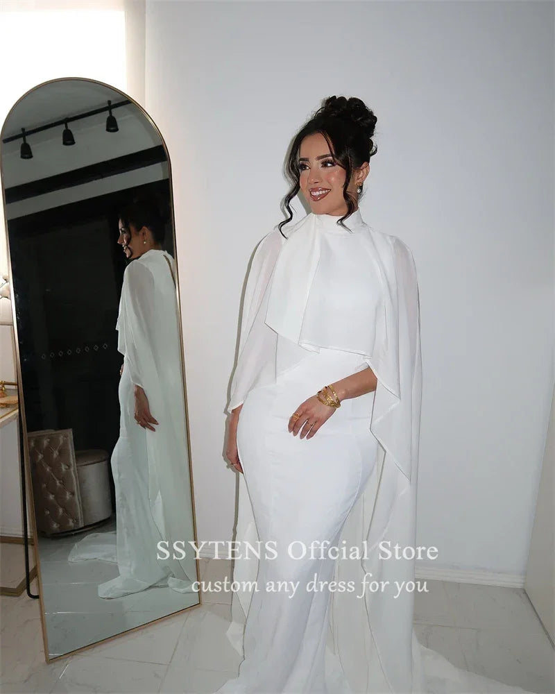 SSYTENS Modern High Neck Wedding Dress For Women Saudi Long Custom Occasions Bridal Gowns Dubai Elegant Women Sheath Bride Dress