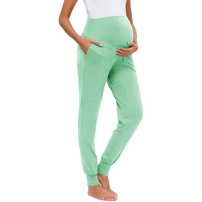 Spring Maternity Women's Casual Pants Premama Solid High Waist Strechy Lounge Trousers For Pregnant Women Joggers With Pockets