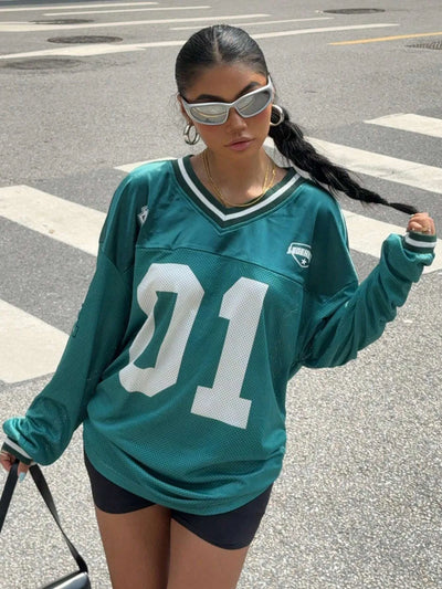 Sporty Activewear Number Printed T Shirt Casual Loose O-Neck Short Sleeve Tees Women 2025 Summer Fashion Streetwear Lady