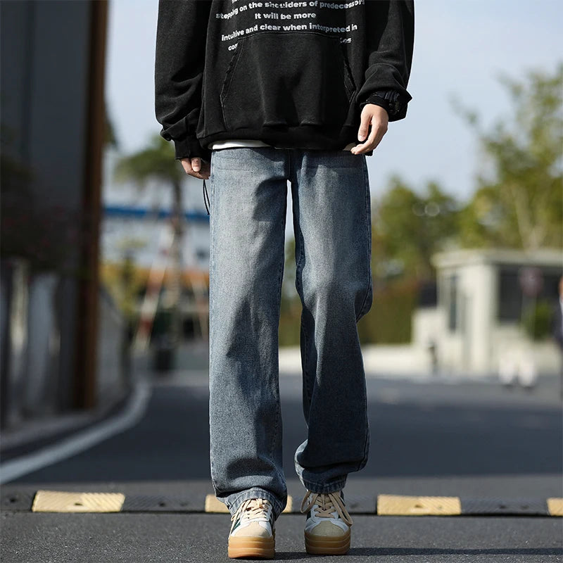2025 New Men's Baggy Casual Jeans Male High Street Straight Leg Denim Pants American Classic Retro Autumn Casual Long Trousers