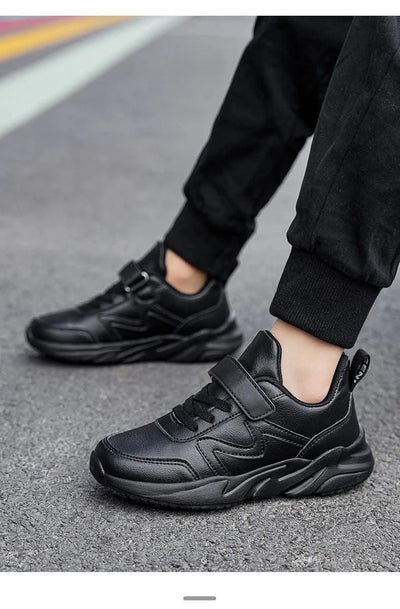 Childrens Sports Shoes for Kids Leather Black Boys Shoes Outdoor School Running Shoes Students Casual Sneakers