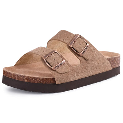 Kidmi New Men Sandals Men Double Buckle Sandals Cork Suede Men Slippers Outdoor Beach Slide Sandals Casual Soft Nonslip Sandals