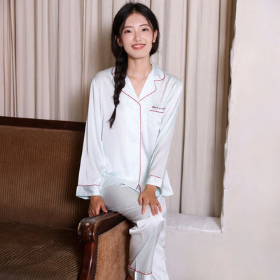 Women Sleepwear Loungewear Loose 2 Pieces Print Sweet Long Sleeve Lapel Neck Shirt Tops Elastic Waist Pants Pajamas Set