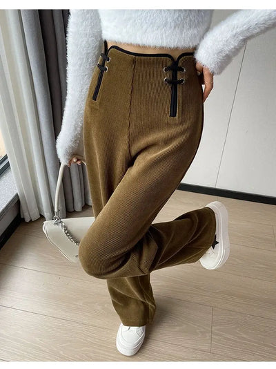 Women's Wide-leg Pants Autumn Winter Trousers New Chinese Style Folding High Waist Drooping Casual