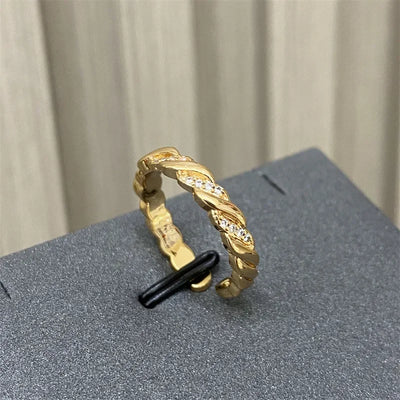 Luxury W Letter Ring - Gold Plated with Row Diamonds, Elegant Adjustable Statement Piece, Dainty Feminine Jewelry