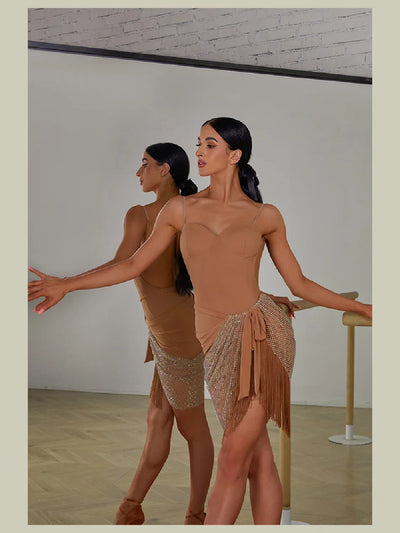 Female Latin Dance Dress Women Performance Belly Modern Dancing Dresses Striped Bare Back Design Bodysuit