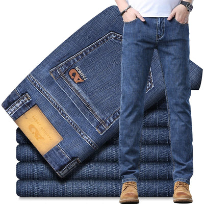 2024 Spring Summer New Men's Slim Thin Jeans Retro Light Blue Cotton Stretch Denim Pants Male Fashion Casual Brand Trousers