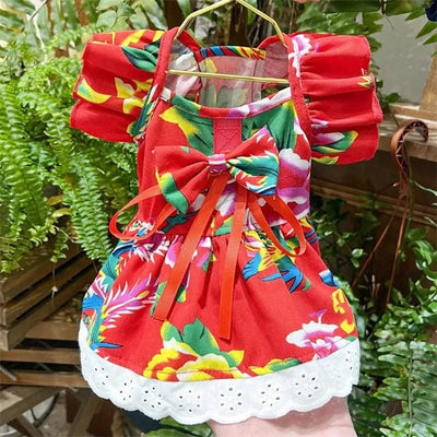 Pet Dog Clothes for Small Dogs Summer Dog Dress Fashion Print Puppy Princess Skirt Cute Flying Sleeve Cat Dress Pet Dog Costumes