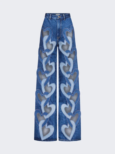 GPBD Fashion Women Jeans High Waist Heart Connectivity Contrast Color Hollow Out Straight Denim Pants 2025 New