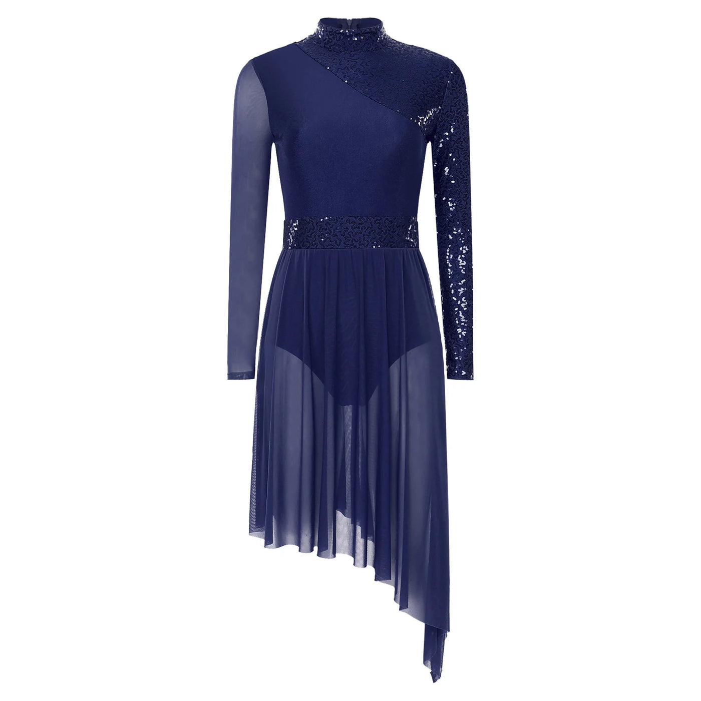 Women Modern Lyrical Dress Camisole Dance Costume Ballet Asymmetric High-Low Mesh Skirted Sleeveless Leotard Gymnastic Dancewear