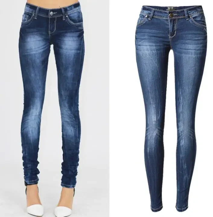 Women's Tight Denim Pencil Pants, Low Waisted Jeans, Tied Dyeing Women Jeans