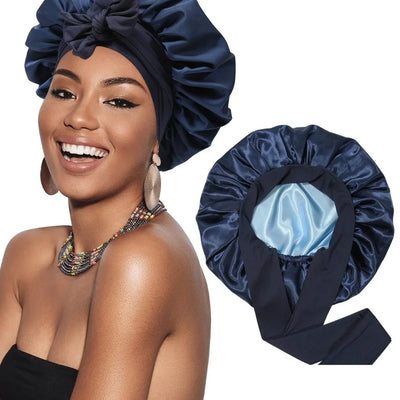 Silk Bonnet for Sleeping Women Satin Bonnet Double Layer Satin Lined Hair Bonnet with Tie Band Curly Hair