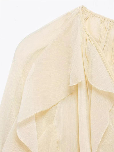Ruffles Elegant Shirts & Blouses for Women 2025 Long Sleeve Semi-Transparent Tops For Women Spring Shirt And Blouse Top