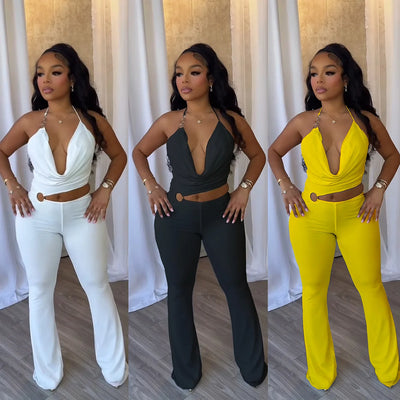 Women Jumpsuits For Summer Autumn Sleeveless Solid Color Bandage Loose Fashion Streetwear Overalls Wide Leg Pants Trousers 2025