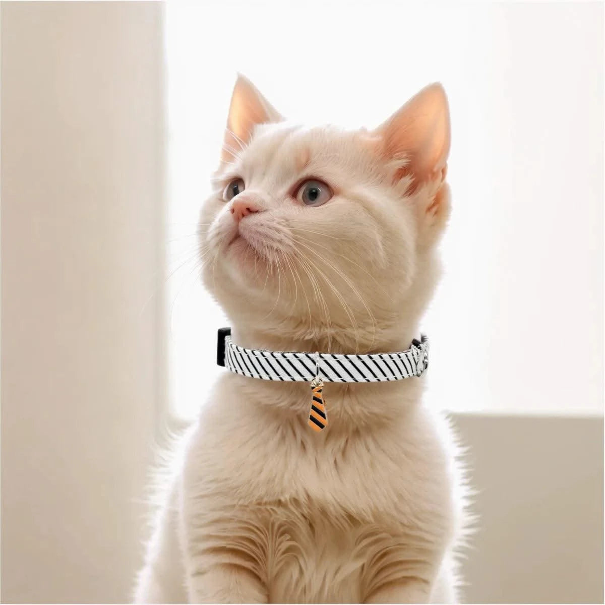 Adjustable Pet Collar, Polyester Material, Striped Design with Pendant, S/M/L Sizes for Cats