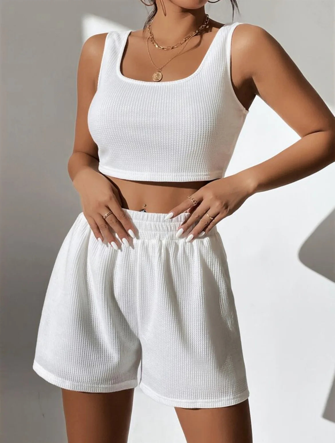 Women's 2 Piece Set Casual Workout Ribbed Knitted Tank Top And Shorts Sets High Waist Legging Active Wear Active Set Lounge Wear