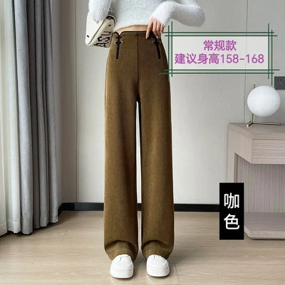 Women's Wide-leg Pants Autumn Winter Trousers New Chinese Style Folding High Waist Drooping Casual