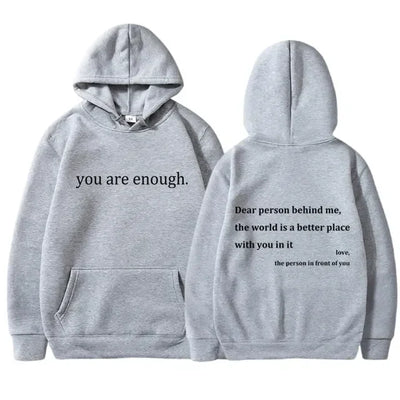 YOU ARE ENOUGH Print Hoodies Autumn Casual Sportswear Plus Fleece Winter Tops Pullover Men's Hoodies Streetwear Sweatshirts
