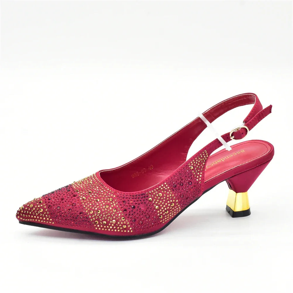 African Shoe and Bags Set for Wedding Women Shoes and Bags To Match Set with Rhinestone Italy Lady Pumps Women Shoes Luxury