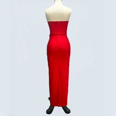Pink Red Color Women Sexy Strapless Off the Shoulder Florals Bodycon Long Bandage Dress Celebrate Fashion Evening Party Outfit