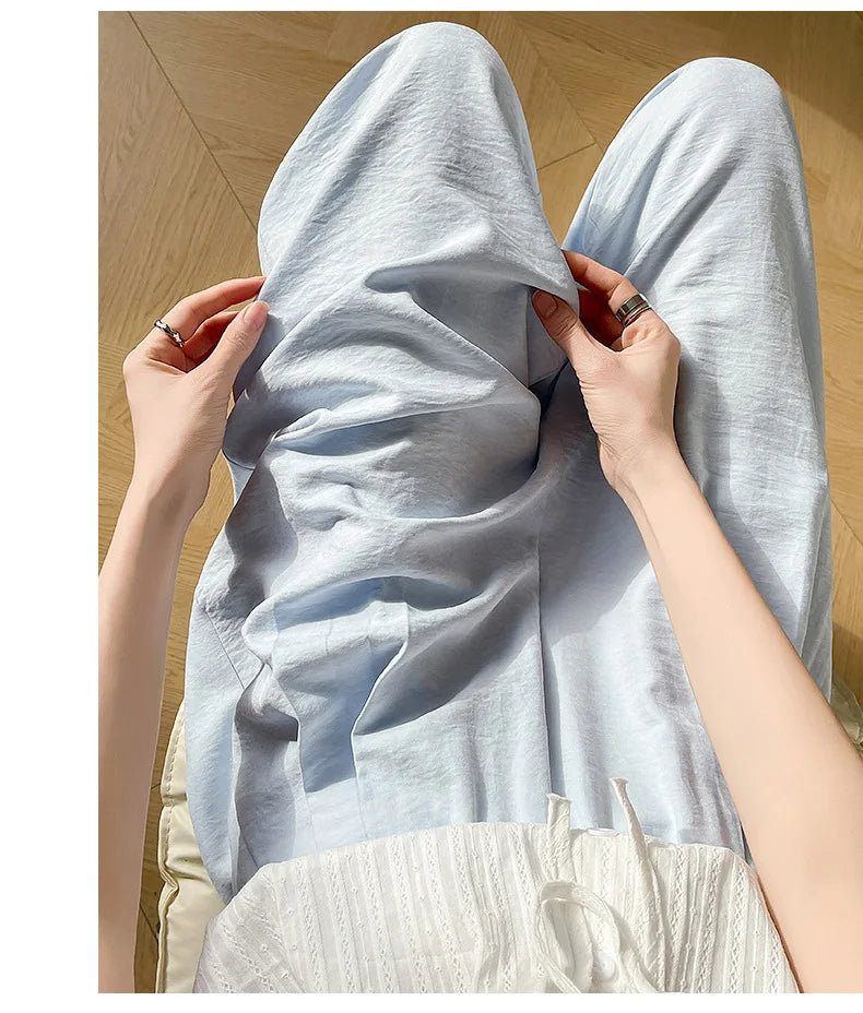 Women Wide leg Pants Spring Summer Elastic Waist Stright Long Loose pants Casual Female Solid Soft Pants Trousers