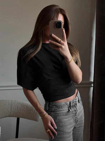 Women's cotton t-shirt summer 2025 baggy crop top French style elegant blouses Sense of design Short sleeve tee casual y25tp031