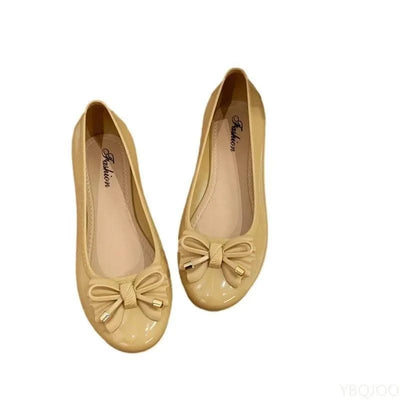Women's Low cut Bow Patent Leather Slip on Ballet Flats Casual Shoes