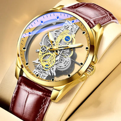 High-end Business Watch for Men's Watch Automatic Double Sided Transparent Hollow Waterproof and Luminous Quartz Watch for Men