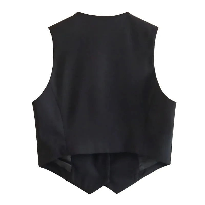 MUJER Women's Vest Black White Cropped Vest Top Women V Neck Sleeveless Vest Woman Fashion Working Summer Suit Vest Short Coats