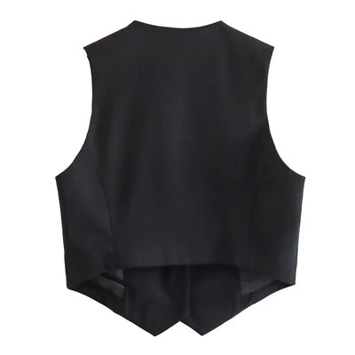 MUJER Women's Vest Black White Cropped Vest Top Women V Neck Sleeveless Vest Woman Fashion Working Summer Suit Vest Short Coats