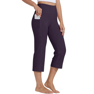 Women  Elastic High Waist 3/4 Pant Casual Active  Fit Wide Capris Leg Pants Trousers With Pockets Pants Woman брюки женские
