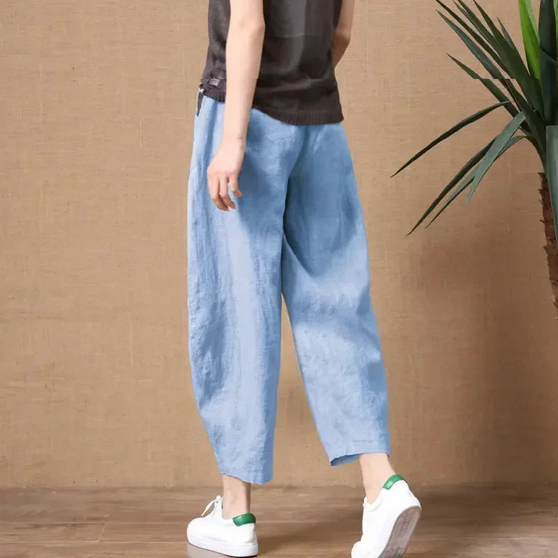 Oversize Pants Summer Thin Nine Points Loose Korean Fashion Women's Clothing Cotton Linen Middle Waist All-match Women's Pants