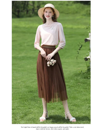I BELIEVE YOU T-shirts for Women 2024 Autumn New Graphic Gentle Embroidery Three Quarter Sleeve Chic Base Clothing 2243015764