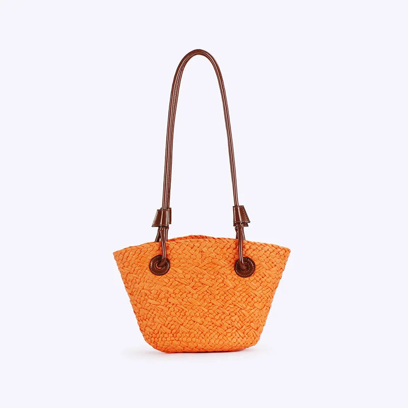 Designer Bohemian Chic Shoulder Bag,Solid Color Large Capacity Straw Woven Tote Bag,Nature-Inspired Beach Vacation Women Handbag