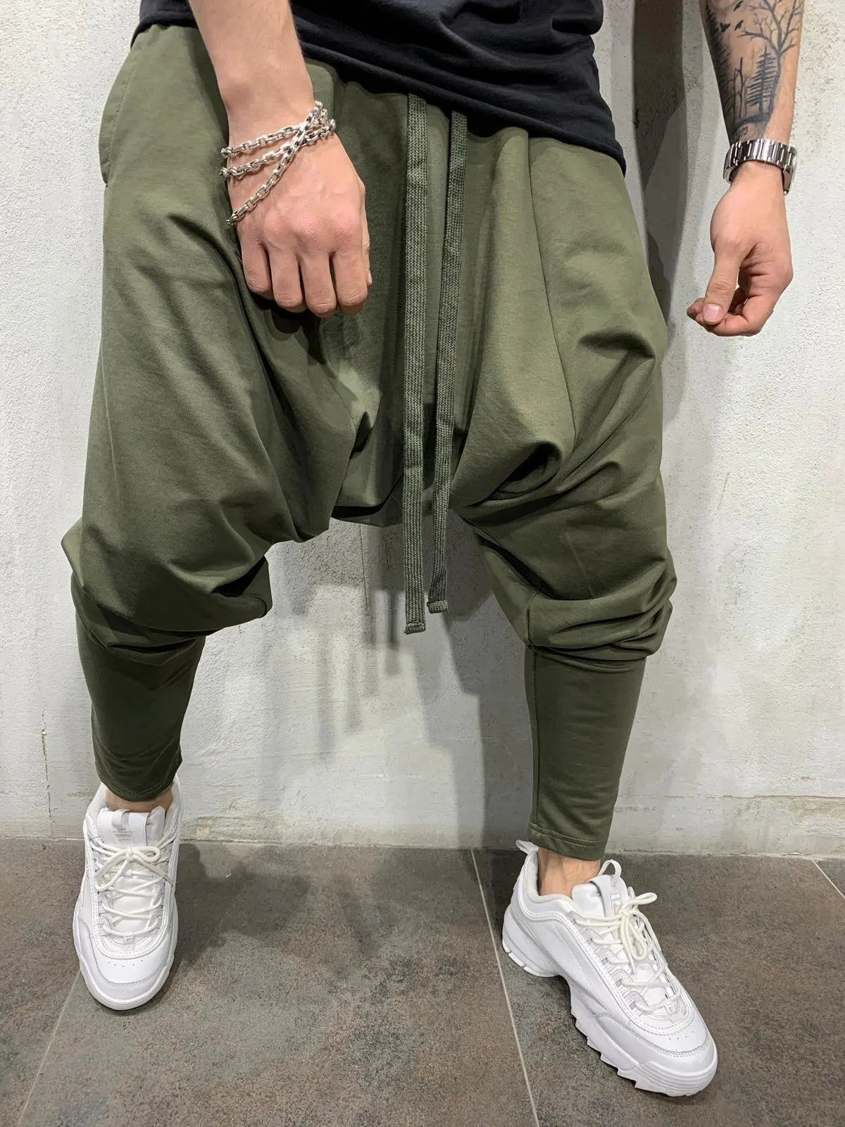Men's Pants New Hip-hop Trend Trousers Loose Solid Color Small Feet Streetwear Sports Casual Harem Pants Full Length Trousers