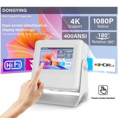 Portable Projector 4K Supported 1080P 8'' Touchscreen WiFi Bluetooth 180° Rotation USB HDMI Party UK EU US Plug Stunning Display