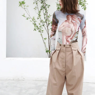 Yuerwang Women T Shirts tee tops Mesh top mesh shirts Print long sleeve 2022 Vintage Spring Summer Women T shirts designer