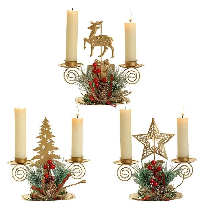 Christmas Golden Wrought Iron Candlestick Elk Snowflake Xmas Tree Candle Holder New Year Merry Xmas Table Decoration Home Items