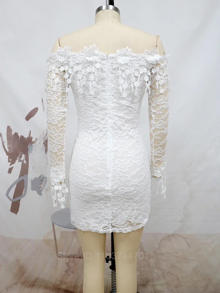 Fashion Elegant Chiffon Floral Dresses For Women High Waist Wrap White Dress Summer Hollow Long Sleeve Sexy Dress Rropa De Mujer