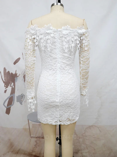 Fashion Elegant Chiffon Floral Dresses For Women High Waist Wrap White Dress Summer Hollow Long Sleeve Sexy Dress Rropa De Mujer