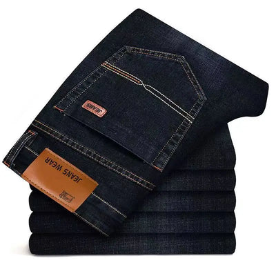 2025 NEW Men's Fashion Business Jeans Classic Style Casual Stretch Slim Jean Pants Male Brand Denim Trousers Black Blue